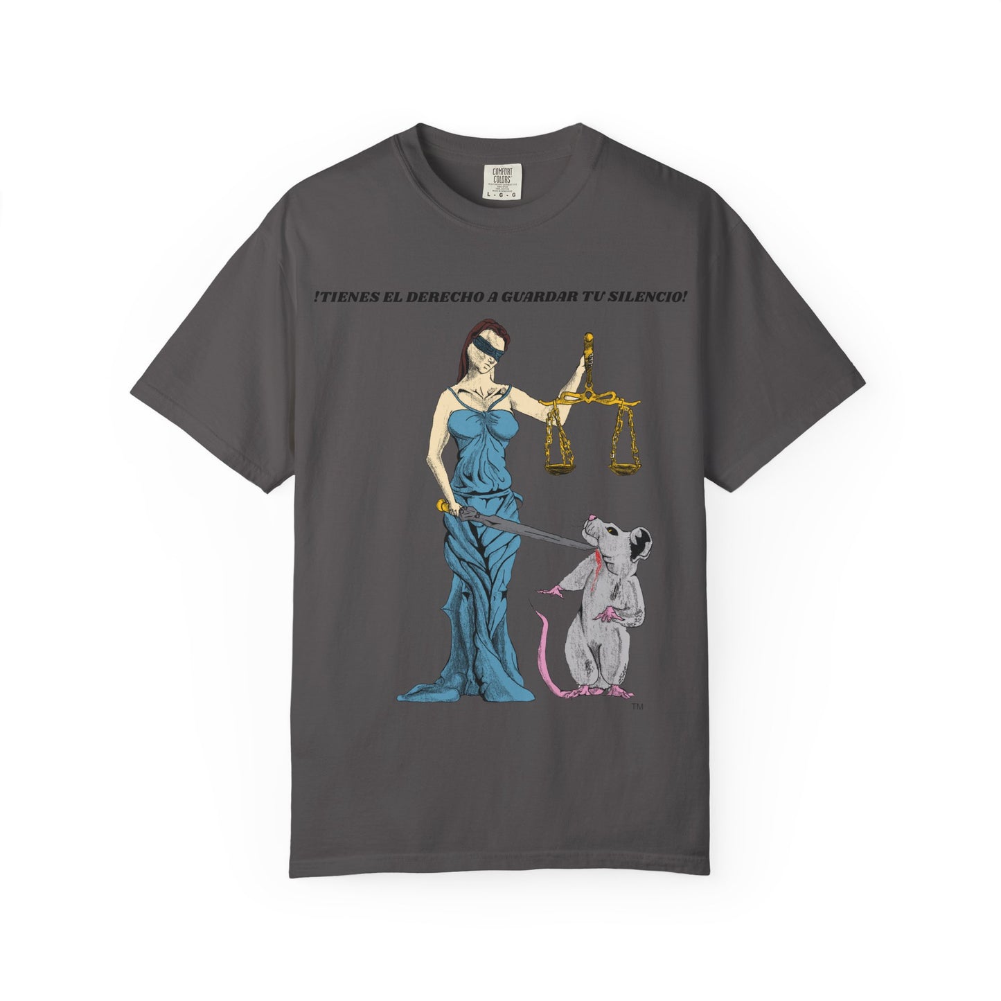 Lady Justice & Rat Unisex T-Shirt - Remain Silent - Spanish Version