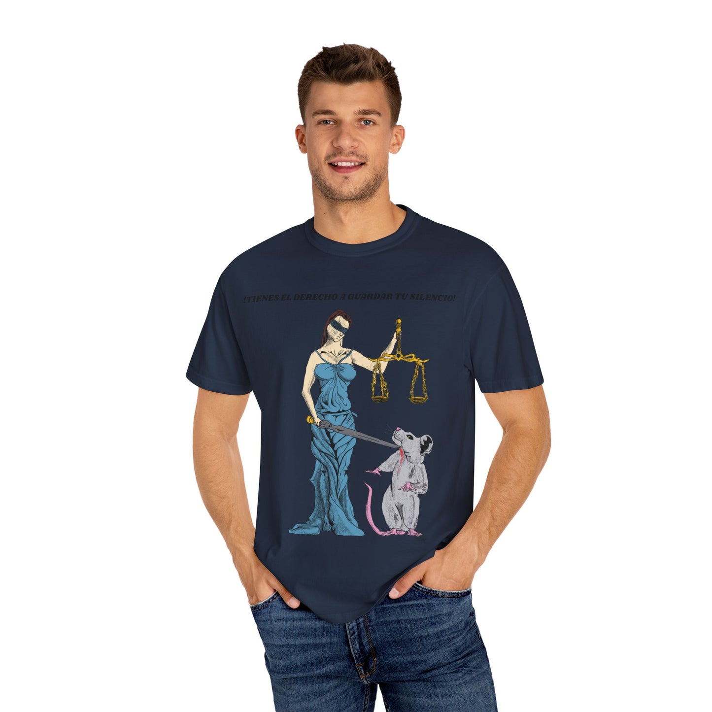 Lady Justice & Rat Unisex T-Shirt - Remain Silent - Spanish Version