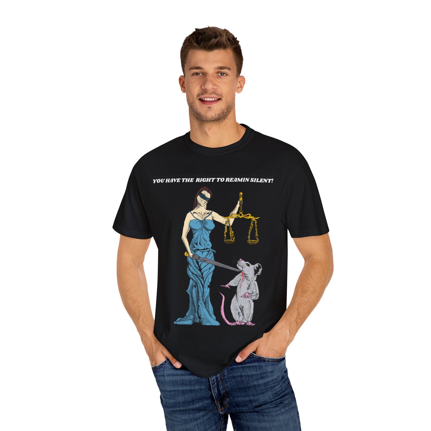 Lady Justice & Rat "Remain Silent" Unisex T- Shirts