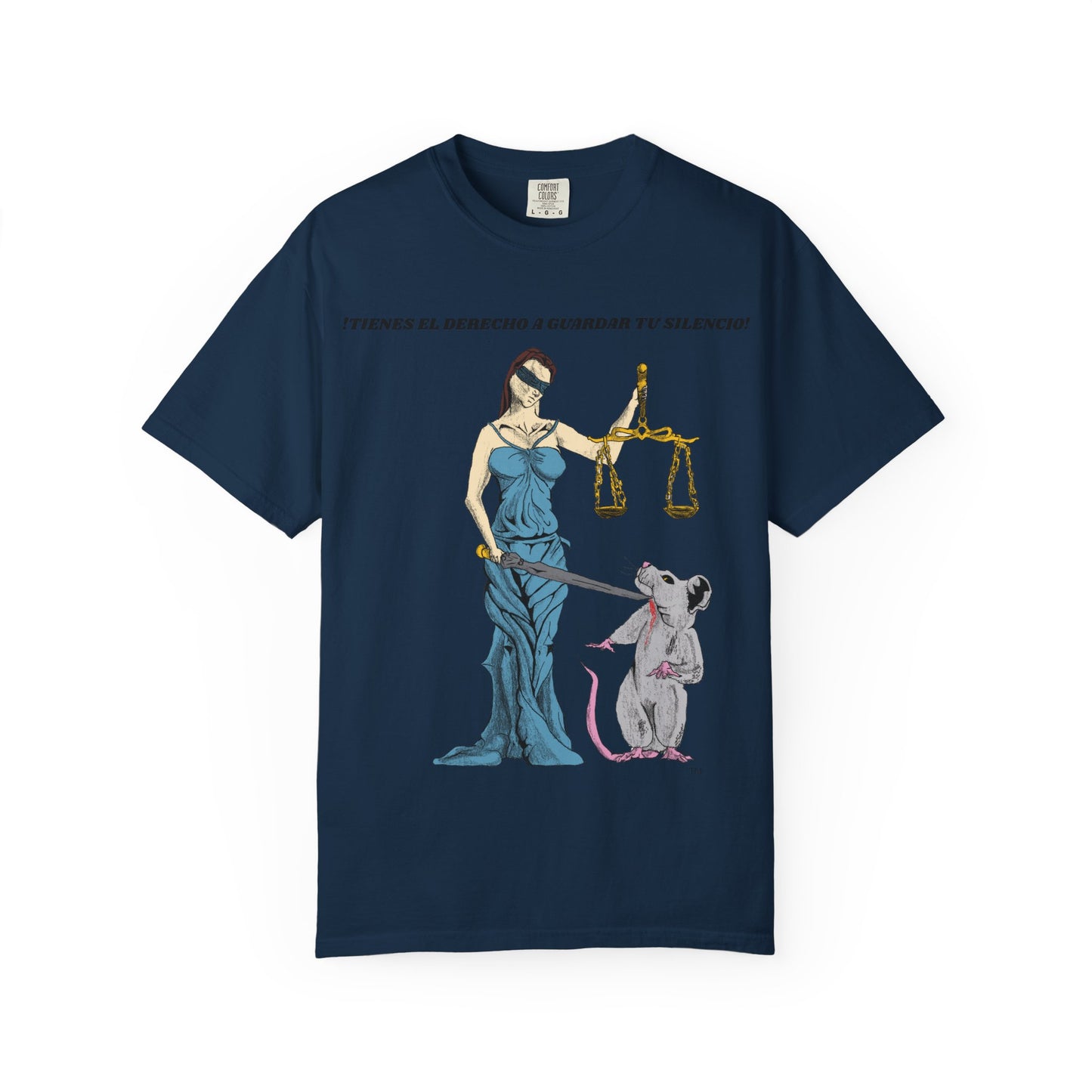 Lady Justice & Rat Unisex T-Shirt - Remain Silent - Spanish Version